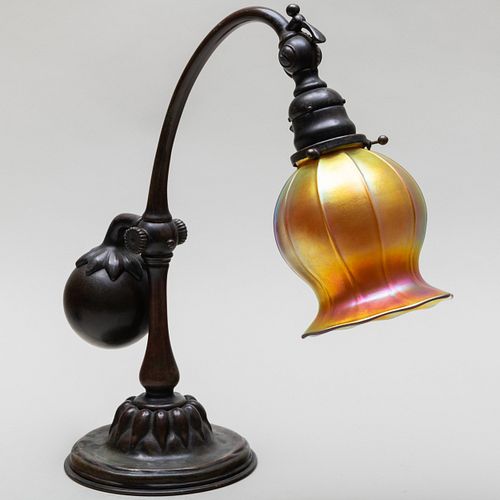 Tiffany Studios Bronze Counter Balance Lamp and a Steuben Shade