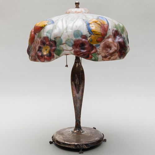 Pairpoint Reverse Painted Glass Puffy Table Lamp