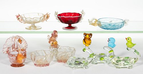 ASSORTED FIGURAL ANIMAL GLASS OPEN SALTS, LOT OF EIGHT