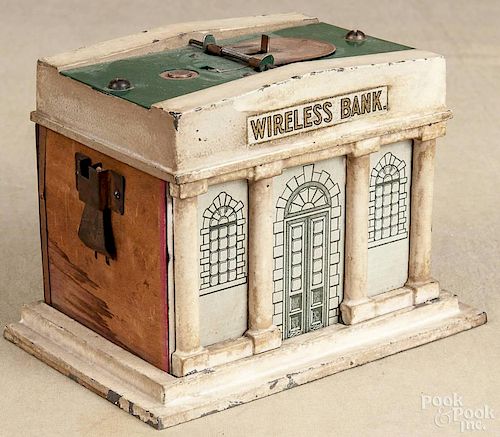Painted tin Wireless mechanical bank, manufactured by Christian Berger.