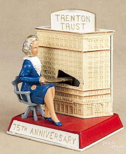 Cast iron Trenton Trust mechanical bank, manufactured for Mary Roebling by Grey Iron Casting Co.