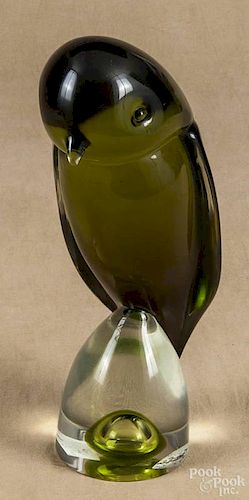 Art glass owl, 20th c., 13'' h.