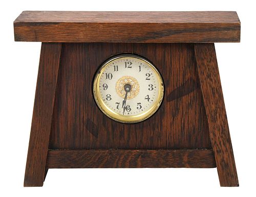 Arts and Crafts Brass and Wood Shelf Clock