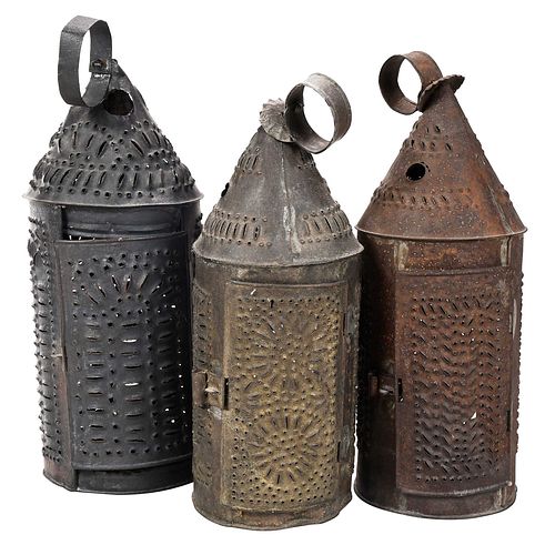 Group of Three Punched Tin Lanterns