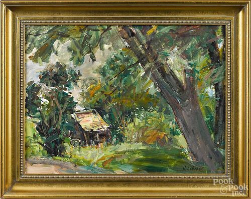 Vladimir Lebedev (Russian Federation 1910-1989), oil on board impressionist landscape