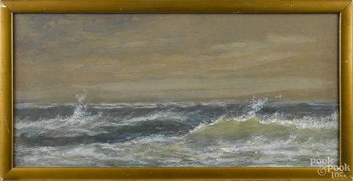 Watercolor seascape, signed indistinctly lower right, 12'' x 25'', together with a signed etching