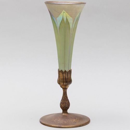 Tiffany Studios Favrille Glass and Gilt-Bronze Trumpet Vase