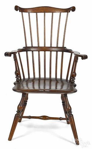 Pennsylvania Windsor armchair, ca. 1790, with knuckle arms and carved ears, 41'' h.