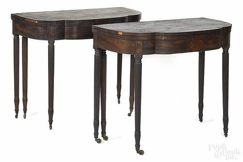 Two New York Sheraton mahogany card tables, early 19th c.