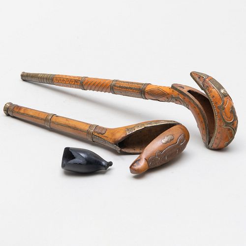 Two Dutch Brass-Mounted and Inlaid Fruitwood Pipe Cases