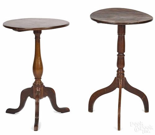 Two country walnut candlestands, 19th c., together with a pole screen, 53'' h.