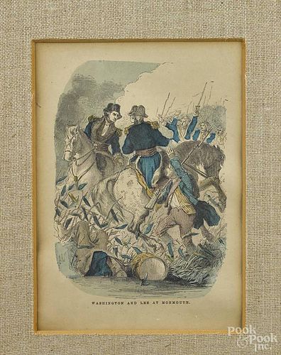 Three Revolutionary War lithographs, 20th c., 7'' x 5''.