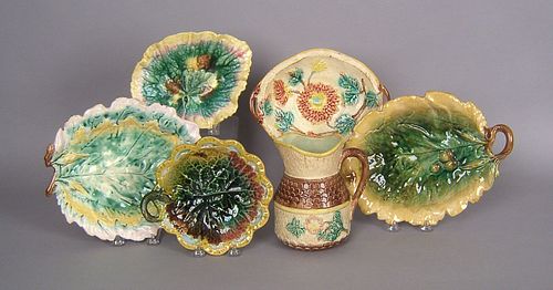 Six pieces majolica pottery, late 19th c., to incl