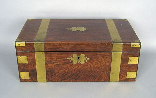 Rosewood and brass lapdesk with engraved placquard