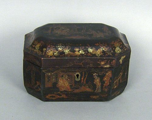 Oriental paper mache tea caddy, early 19th c.