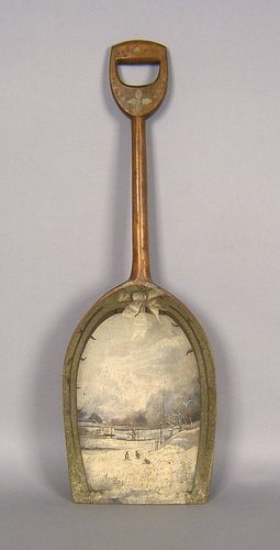 Wood grain shovel, 19th c., with a painted winter