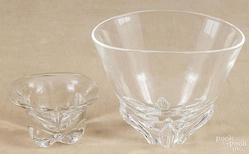 Steuben crystal bowl, 20th c., signed, 7 1/2'' h., together with an unmarked crystal bowl, 3 3/4'' h.