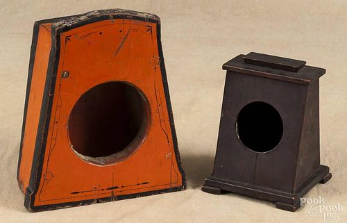 Two pine clock hutches, 19th/20th c., 9 1/2'' h. and 7 1/4'' h.