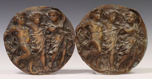 (2) PATINATED BRONZE FIGURAL RELIEF PLAQUES