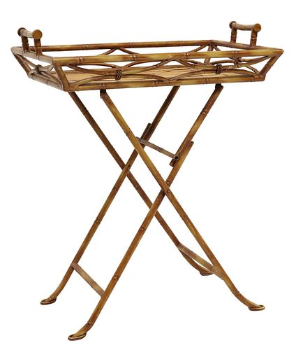 FAUX BAMBOO TRAY-TOP FOLDING METAL SIDE TABLE