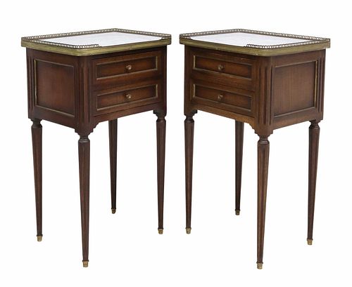 (2) FRENCH LOUIS XVI STYLE MARBLE-TOP NIGHTSTANDS