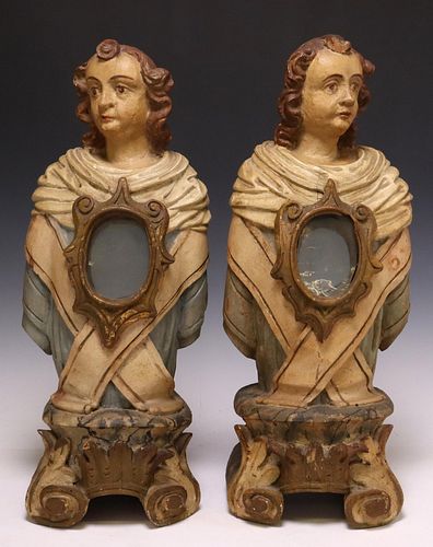 ITALIAN CARVED & PAINTED RELIQUARY BUSTS, 18TH C.
