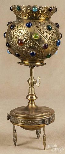 Jeweled brass table lamp, 20th c., 21 1/4'' h.