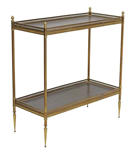 MAISON JANSEN STYLE METAL & LEATHER TWO-TIER STAND