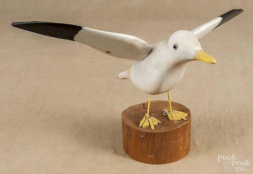 Carved and painted seagull, mid 20th c., bearing the label of the well known folk art carver