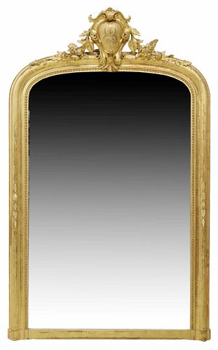 MONUMENTAL FRENCH CHARLES X GILTWOOD MIRROR, 76"H