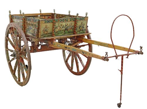 ITALIAN CARVED & HAND-PAINTED SICILIAN CART SIGNED