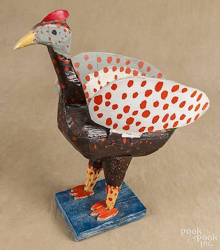 M. Pierre Corriveau (Canadian 1889-1962), carved and painted wood and tin turkey, 19 1/2'' h.