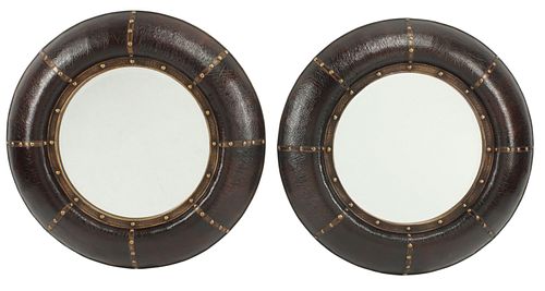 (2) PORTUGUESE STYLE EMBOSSED LEATHER MIRRORS