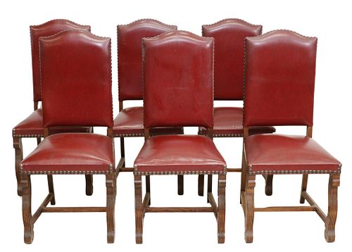 (6) FRENCH BURGUNDY HIGHBACK DINING CHAIRS