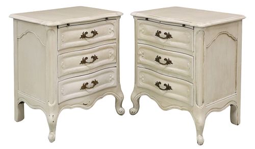 (2) LOUIS XV STYLE WHITE PAINTED NIGHTSTANDS