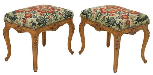 (2) FRENCH LOUIS XV STYLE NEEDLEPOINT FOOTSTOOLS