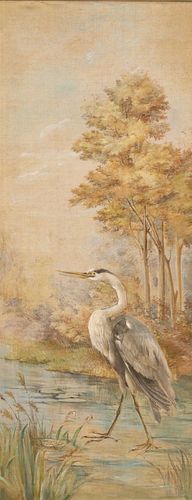 PAINTING ON CANVAS, EGRET IN WATER, 75" X 29.5"