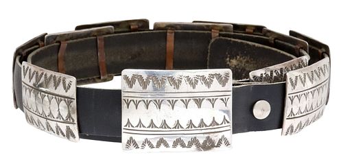 NATIVE AMERICAN STERLING STAMP WORK CONCHO BELT