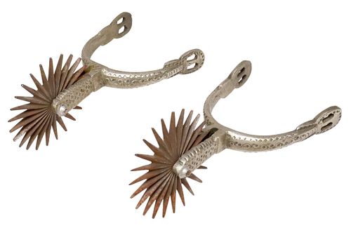 (PAIR) GAUCHO SPURS, SILVER TONE, LARGE ROWELS
