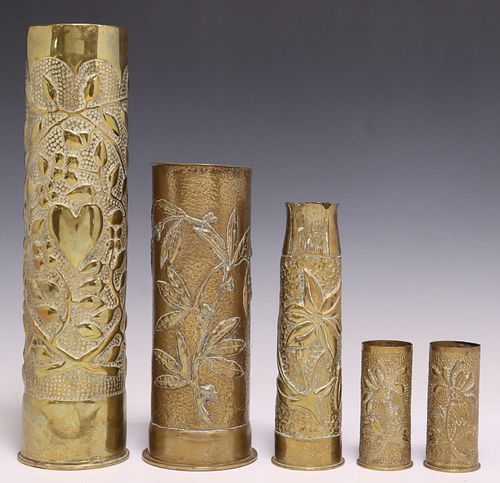 5) FRENCH WWI-ERA TRENCH ART ARTILLERY SHELL VASES