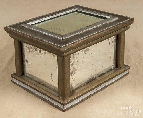 Painted pine mirrored box, ca. 1900, 6 1/2'' h., 10 1/4'' w.