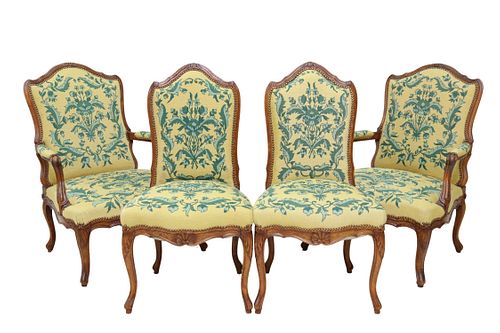 4) FRENCH LOUIS XV STYLE UPHOLSTERED SEATING GROUP