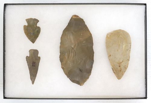 (4) STONE TOOLS, SPEAR POINTS & ARROWHEADS