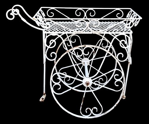 WHITE SCROLLED WROUGHT IRON SERVICE CART