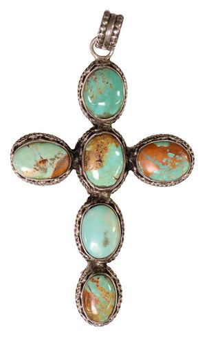 SOUTHWEST STYLE STERLING & TURQUOISE CROSS PENDANT