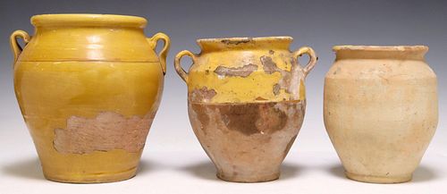 (3) FRENCH YELLOW-GLAZED EARTHENWARE CONFIT POTS