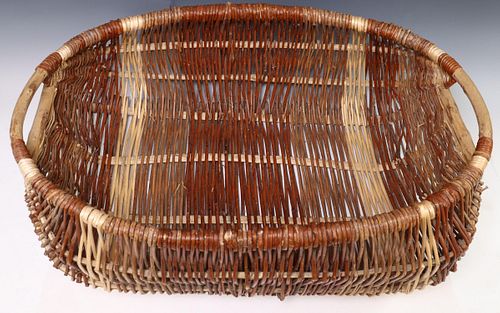 LARGE PROVINCIAL WOVEN WILLOW HANDLED BASKET