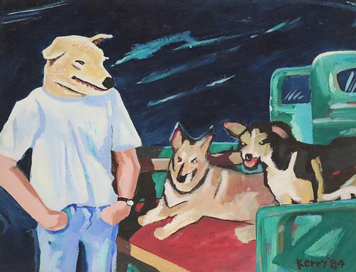 KERRY AWN (ATX, B.1949) PAINTING 'DOG & THE BOYS'