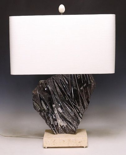 LARGE ORTHOCERAS FOSSIL PLATE NOW AS A TABLE LAMP