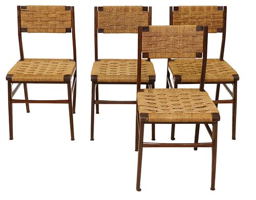 (4) MID-CENTURY MODERN WOVEN CORD SEAT CHAIRS